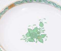 Herendi Apponyi zöld mintás mélytányér szett, 6 darab, jelzett, hibátlan, d: 24 cm