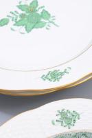 Herendi Apponyi zöld mintás mélytányér szett, 6 darab, jelzett, hibátlan, d: 24 cm