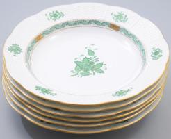 Herendi Apponyi zöld mintás mélytányér szett, 6 darab, jelzett, hibátlan, d: 24 cm