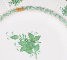 Herendi Apponyi zöld mintás nagytányér szett, 6 darab, jelzett, 2 tálon repedésvonallal, d: 25,5 cm