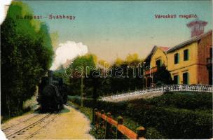 1923 Budapest XII. Svábhegy, Városkúti fogaskerekű vasútállomás, megálló, gőzmozdony, vonat. Vasúti levelezőlapárusítás 5266. (EM)