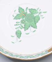 Herendi Apponyi zöld mintás fedeles leveses csésze rózsa fogóval, alátéttel. Jelzett, hibátlan, d: 1...