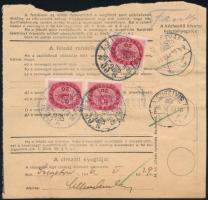 1946 (17. díjszabás) Csomagszállító 6 db inflációs bélyeggel és 3 db Adópengő okmánybélyeggel / Parc...