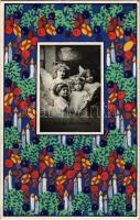 1916 Boldog Karácsonyi ünnepeket! / Christmas greeting Stoff-Reproduktion style art postcard from the Viennese textile pattern series. Art Nouveau W.R.B. &amp; Co. Vienne Serie 03301. (EK)