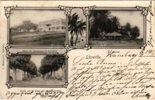 1903 Libreville, Hotel du Lieutenant Gouverneur, Marché, Route sur la place du Gouvernement / Lieutenant Governor's Hotel, Market, Road on Government Square. Art Nouveau, floral (EK)