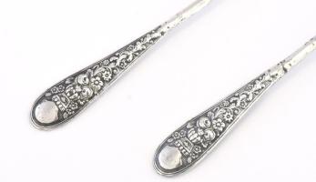 Ezüst (Ag) 2 db antik bécsi teáskanál nefelejcs mintával, jelzett, h: 155 cm, nettó: 39,9 g