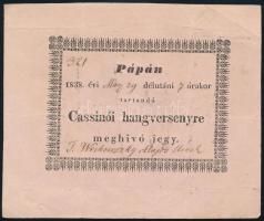 1838 Pápa meghívó Cassinió hangversenyre 13x11 cm