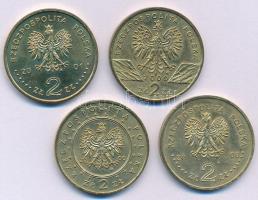 Lengyelország 2000-2008. 2Zl Cu-Zn-Al forgalmi emlékérmék (4xklf) T:AU Poland 2000-2008. 2 Złote Cu-...