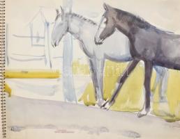 Basch Edit (1895-1980): Vázlatfüzet kb. 33 db rajzzal (aktok, lovak, aratás stb,). Klf. technikák (a...