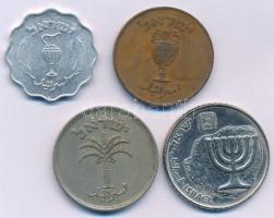 Izrael 1949. 10p bronz + 100p Cu-Ni + 1952. 10p Al + 1985. 100Sh Cu-Ni T:XF-VF, patina Israel 1949. 10 Pruta bronze + 100 Pruta Cu-Ni + 1952. 10 Pruta Al + 1985. 100 Sheqalim Cu-Ni C:XF-VF, patina Krause KM#11, KM#14, KM#17, KM#146