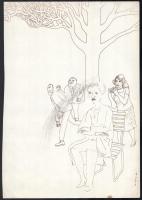 Kozma György (1954-): Társaság (cím nélkül). Tus, papír, jelezve jobbra lent, lap alján apró folttal, 32x22 cm