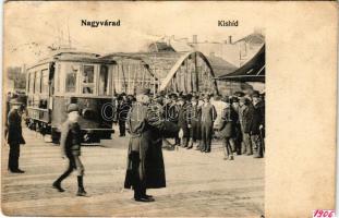 1906 Nagyvárad, Oradea; Kishíd és villamos / bridge and tram (r)