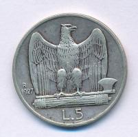 Olaszország 1927R 5L Ag "III. Viktor Emánuel" T:XF,VF patina Italy 1927R 5 Lire Ag "V...