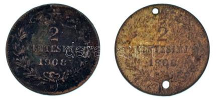 Olaszország 1908R 2c Cu "III. Viktor Emánuel" (2db, az egyik átfúrt) T:F,VG Italy 1908R 2 ...