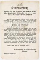 1858 A Mohács-Pécs közötti vasúton szállítandó áruk ügyében kiírt hírdetmény a DDSG Dunagőzhajózási társaság részére 1kr hirdetmény bélyeggel 27x41 cm