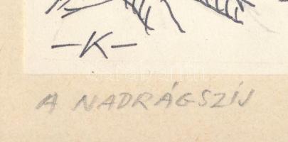 Kaján Tibor (1921-2016): Nadrágszíj (karikatúra). Tus, fedőfehér, papír, jelzett, kartonra kasírozva...