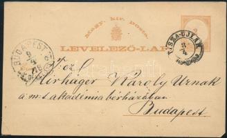 1878 2kr díjjegyes levelezőlap "TISZA-UJLAK" - "BUDAPEST"