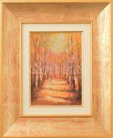 Uzonyi Ferenc (1963-): Erdei séta. Olaj, farost, jelzett, dekoratív fakeretben, 20×15 cm