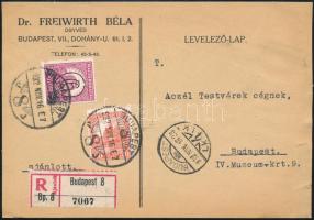 1932 Ajánlott Budapest helyi levelezőlap 2 db bélyeggel bérmentesítve