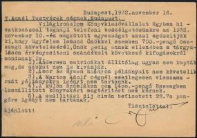 1932 Ajánlott Budapest helyi levelezőlap 2 db bélyeggel bérmentesítve