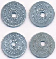 1953-1960. 2f Al (4x) technológiai hibás veret (félrecsúszott lyukasztás, az egyiken anyaghiba) T:XF...