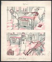 Szegő Gizi (1902-1985): 3 db politikai karikatúra). Vegyes technika, papír, jelzett, egyik hátoldalá...