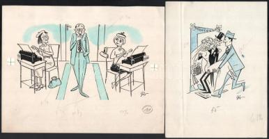Szegő Gizi (1902-1985): 7 db karikatúra. Vegyes technika, papír, jelzett, egy kivételével "Luda...