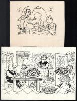 Szegő Gizi (1902-1985): 7 db karikatúra. Vegyes technika, papír, jelzett, mindegyik hátoldalán "...