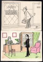 Szegő Gizi (1902-1985): 7 db karikatúra. Vegyes technika, papír, jelzett, mindegyik hátoldalán "...