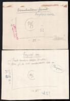 Szegő Gizi (1902-1985): 7 db karikatúra. Vegyes technika, papír, jelzett, mindegyik hátoldalán "...