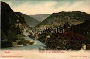 1899 (Vorläufer) Bled, Veldes; Eingang in die Rothwein Klamm. Otto Fischer / general view, waterfall (fl)