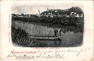 1899 (Vorläufer) Ljubljana, Laibach; Tirnauer Lände. A. Turk / Trnovo, river, church (EB)