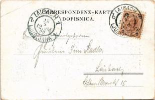 1899 (Vorläufer) Ljubljana, Laibach; Tirnauer Lände. A. Turk / Trnovo, river, church (EB)