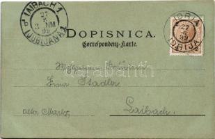 1899 (Vorläufer) Idrija, Idria; general view, church (worn corners)