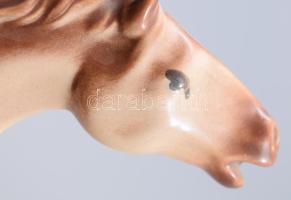 Ágaskodó ló. Mázas porcelán, jelzett, ragasztott, 36 cm