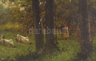 Neogrády László (1896-1962): Tehénpásztorlány. Olaj, karton. Jelezve jobbra lent. Sérült. 25×35 cm