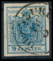 1850 9kr MP III lemezhiba a 9-ben, Papierkorn "ÖDENBURG"