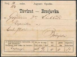 1876 Diakovárról érkezett teljes távirat Zupanje távíró állomásról Bosnjakiba kézbesítve