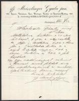 1905 Herkulesfürdő, ifj. Meiszlinger Gyula kereskedő fejléces üzleti levele