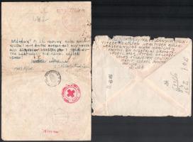 1945 Holocaust túlélő feljegyzése borítékon + 1943 vöröskereszt levél Palesztínából magyar zsidóktól...