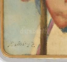 Szöllősy János (1884 -?): Lányka. Olaj, vászon, faroston. Jelzett. 58,5x34 cm. Dekoratív fakeretben