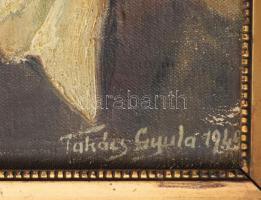 Takács Gyula (1905-): Fiú portré, 1949. Olaj, vászon, kartonon. Jelzett. 34x24 cm. Apró felületi sér...