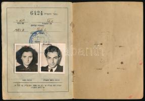 1949 Bevándorlási okmány Izraelbe osztrák kiállítású magyar pár részére. Fényképes /  1949 Immigration document to Israel for a Hungarian couple issued in Austrian