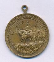 1896. "Jubileumi emlékérem" aranyozott bronz emlékérem füllel. "MAGYARORSZÁG EZER ÉVES FENNÁLLÁSÁNAK EMLÉKÉRE / ISTEN ÁLDD MEG A MAGYART" (28mm) T:XF