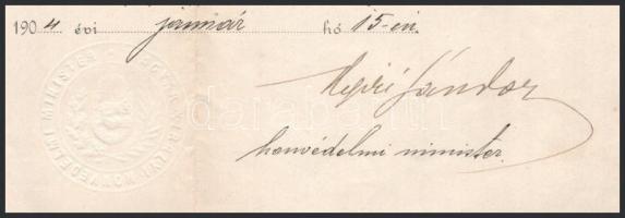 1904 Kilépti bizonyítvány m. kir. 2. gyulai gyalogezred tartalékos hadnagy részére Nyíri Sándor altá...