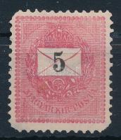 1889 5kr sztereo jegyekkel, vésésjavítással (hiányzó sarokfogak / missing corners)