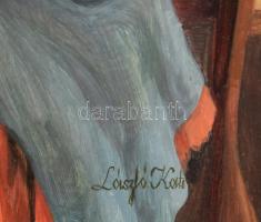 László Katalin (-): Menyecske. Olaj, farost. Jelezve jobbra lent. 40x30 cm. Dekoratív fakeretben