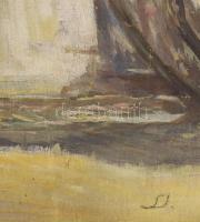 Olvashatatlan jelzéssel: Napos udvar. Olaj, vászon. 34x47,5 cm. Dekoratív, sérült fakeretben