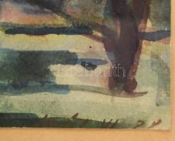 Olvashatatlan jelzéssel: Városszéle. Akvarell, papír. Üvegezett, kissé sérült fakeretben, 32×23,5 cm