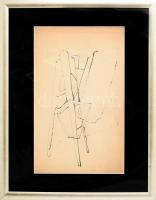 Jelzés nélkül: Talány. Tus, papír. Üvegezett fakeretben, 40,5×25 cm